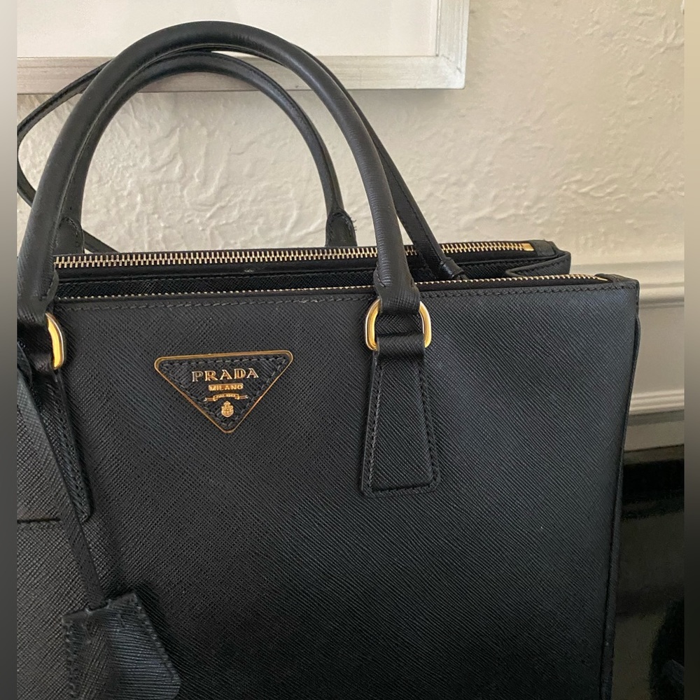 Prada Black Saffiano Leather Medium Double Zip Tote